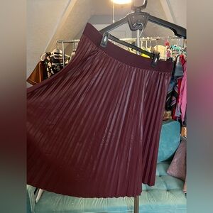 Faux Leather Burgundy Pleated Skirt
